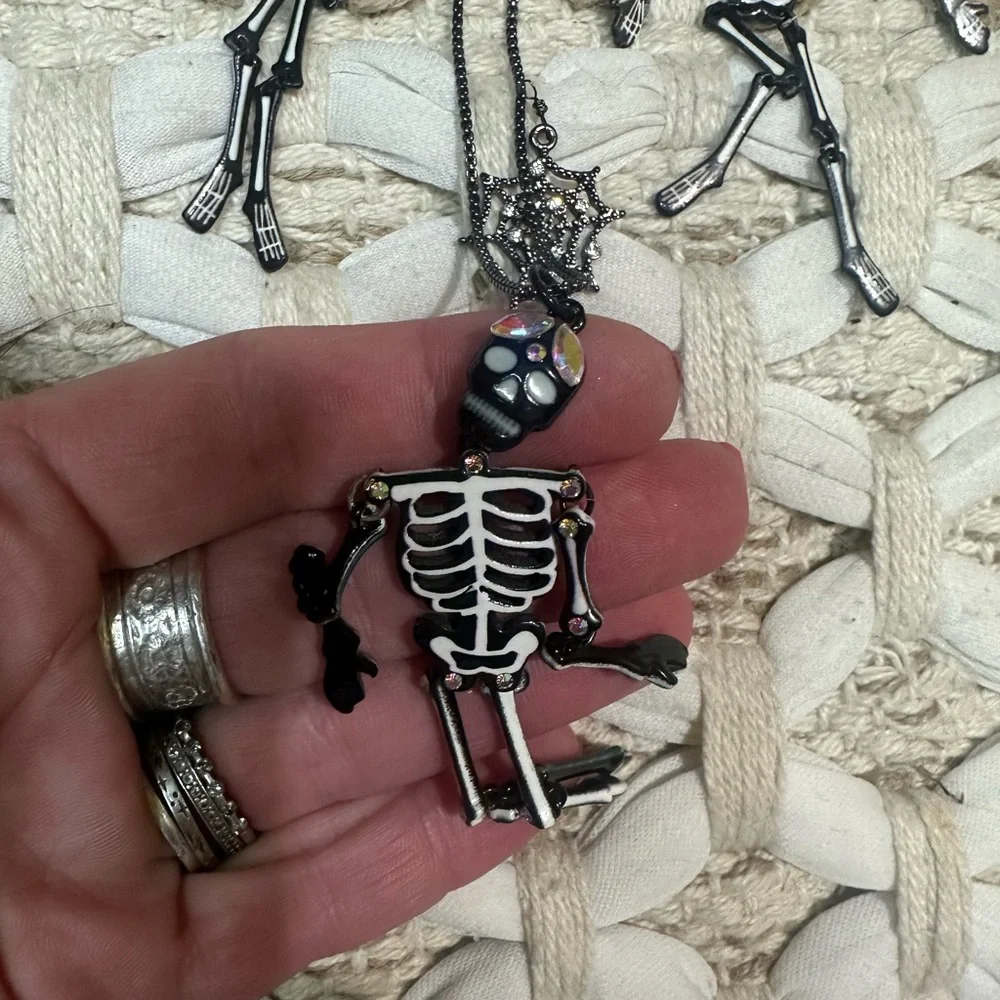 BETSY JOHNSON bedazzled skeleton necklace earring set